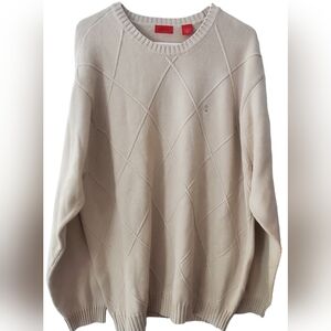 Izod Mens Argyle Sweater Size XL Beige Ivory Long Sleeve Crew Neck Logo Pullover